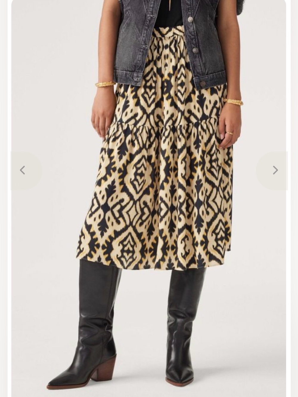 ba&sh Black and Cream Ikat Tiered Midi Skirt